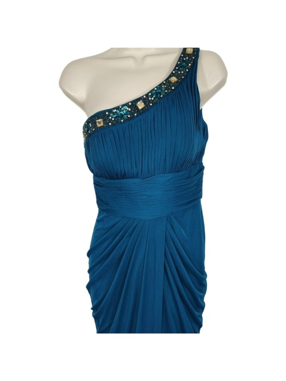 Vtg Xscape Joanna Chen One Shoulder Dress Formal Party Women Size 4 Blue FLAW - Picture 3 of 9